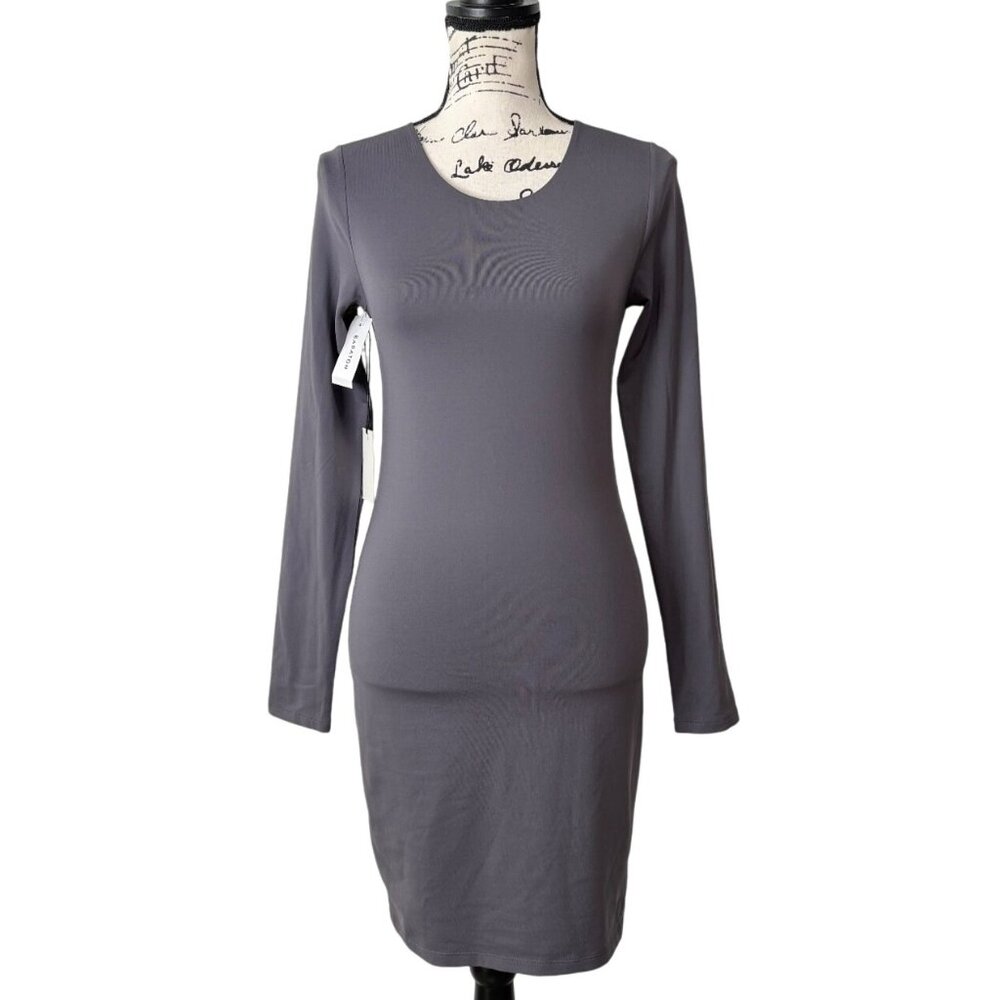 Babaton Womens Size M Contour Crew Dress Long Sleeve Gray Charcoal Stretch NEW - Picture 2 of 9